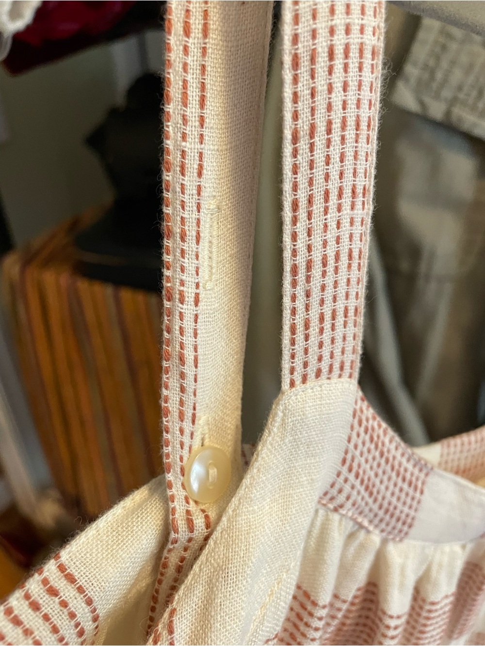 Laude the Label Tiered Cotton Dress Cream Rust Stripe Midi L - Picture 7 of 8